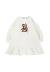 Moschino Ivory Dress For Baby Girl With Teddy Bear In White