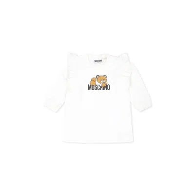 Moschino Babies' Ivory Dress For Girl With Teddy Bear And Hearts
