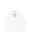 Moschino Ivory Dress For Girl With Teddy Bear And Logo In White