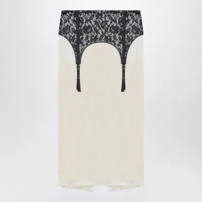 MOSCHINO MOSCHINO IVORY MIDI SKIRT WITH ILLUSION LACE PRINT