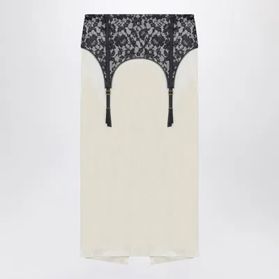 MOSCHINO MOSCHINO IVORY MIDI SKIRT WITH ILLUSION LACE PRINT WOMEN