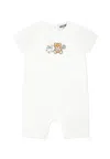 Moschino Ivory Romper For Babykids With Teddy Bear In Ivory