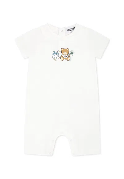 Moschino Ivory Romper For Babykids With Teddy Bear