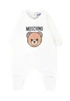 Moschino Ivory Romper For Babykids With Teddy Bear And Logo In White