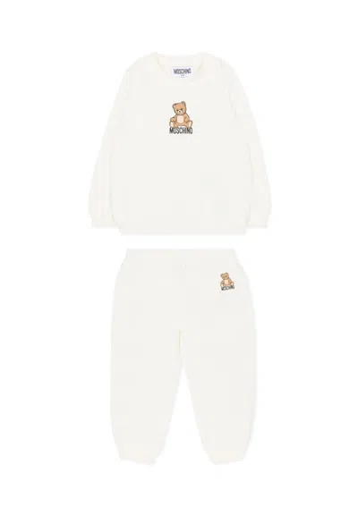 Moschino Ivory Suit For Babykids With Teddy Bear In Neutral