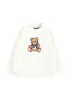 Moschino Ivory Sweatshirt For Baby Girl With Teddy Bear In White