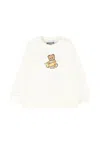 Moschino Ivory Sweatshirt For Babykids With Teddy Bear And Logo In White