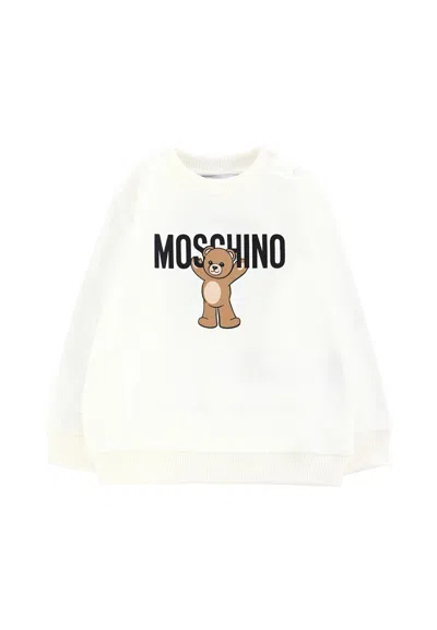 Moschino Ivory Sweatshirt For Babykids With Teddy Bear In White