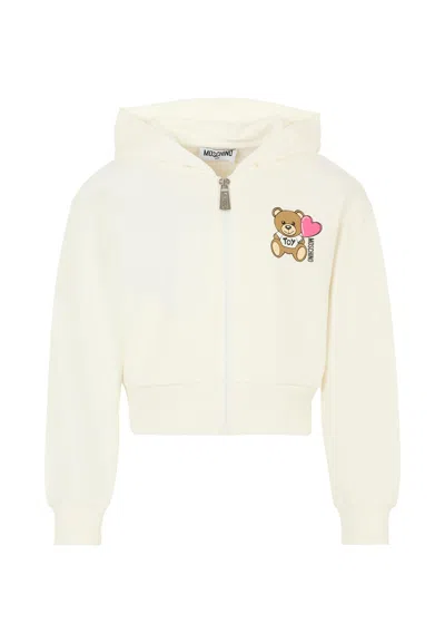 Moschino Kids' Ivory Sweatshirt For Girl With Teddy Bear In Neutral