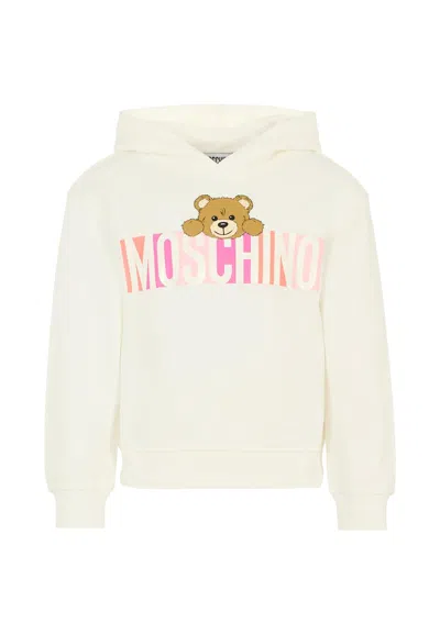 Moschino Kids' Ivory Sweatshirt For Girl With Teddy Bear In White
