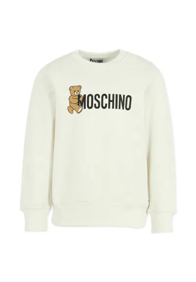 Moschino Ivory Sweatshirt For Kids With Teddy Bear In Multi