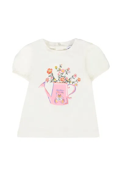 Moschino Ivory T-shirt For Baby Girl With Teddy Bear In White
