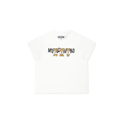 Moschino Ivory T-shirt For Babykids With Three Teddy Bears In White