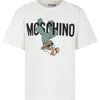 MOSCHINO IVORY T-SHIRT FOR BOY WITH TEDDY BEAR AND CACTUS