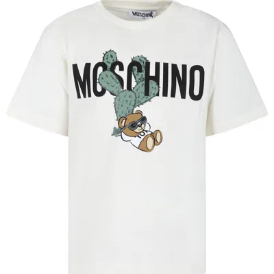 Moschino Kids' Ivory T-shirt For Boy With Teddy Bear And Cactus