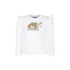 Moschino Ivory T-shirt For Girl With Lying Teddy Bear And Hearts In Bianco