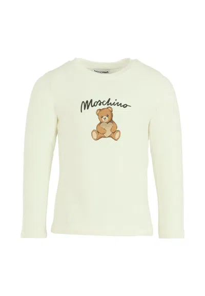 Moschino Kids' Ivory T-shirt For Girl With Teddy Bear In Multi