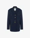 Moschino Peak-lapel Cotton-blend Coat In Blue
