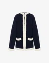 Moschino Waffle Knit Virgin Wool Cardigan In Dark Blue