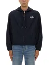 Moschino Hooded Black Nylon Jacket With Adjustable Hem In Blue