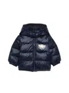 Moschino Blue Down Jacket For Babykids With Teddy Bear In Blue