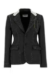 Moschino Embroidered Wool Canvas Jacket With Notch Lapel In Gray
