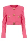 Moschino Cropped Structured Blazer With Buttoned Sleeves In Pink