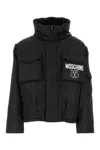 Moschino Nylon Jacket With Adjustable Waist And Hood In Black