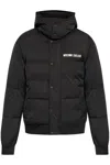 Moschino Puffy Black Jacket With Hood And Iconic Logo Detail In Black