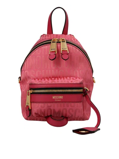 Moschino Jacquard Backpack In Pink