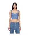 Moschino Ladies Fantasy Print Blue Monogram Denim Cropped Top In Blue