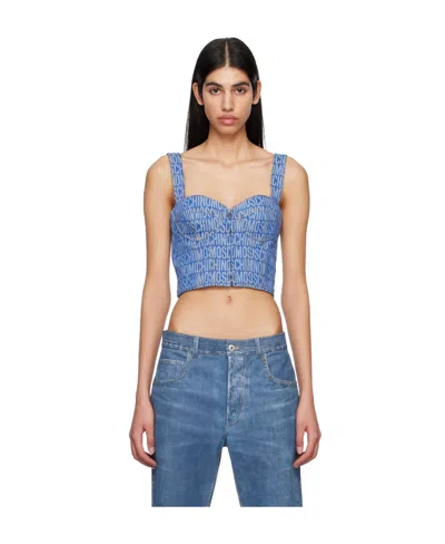 MOSCHINO JACQUARD DENIM HALTER VEST
