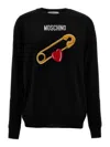 Moschino Black Intarsia Heart Safety Pin Sweater In Black