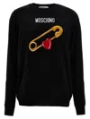 Moschino Black Intarsia Heart Safety Pin Sweater