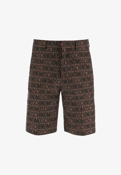 Moschino Jacquard Logo Bermuda Shorts In Brown