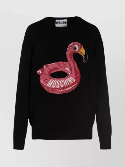 Moschino Jacquard Logo Knit Sweater In Black