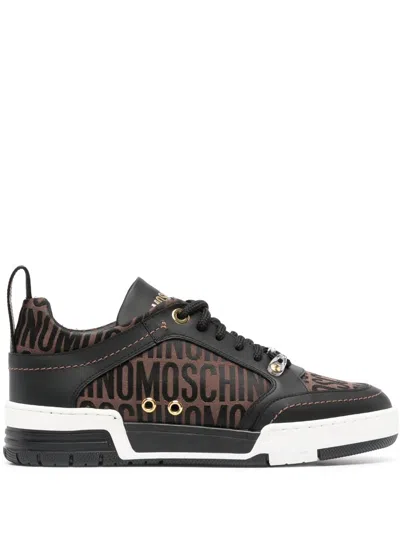 Moschino Jacquard-logo Panelled Ow-top Sneakers In Brown