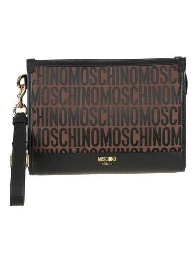 Moschino Jacquard Logo Pouch In Brown