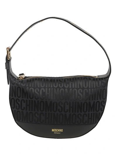 Moschino Jacquard Logo Shoulder Bag In Black