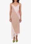 Moschino Jacquard Patchwork V-neck Silk Midi Dress In Pink