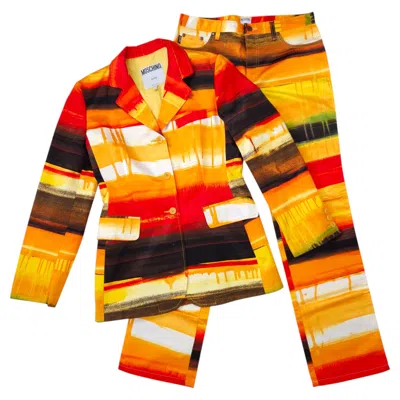 Pre-owned Moschino Jeans 1990s-style Vintage Paint-effect Pantsuit In Orange