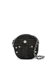 Moschino Decorative Stitching Denim Shoulder Bag In 0555 Nero
