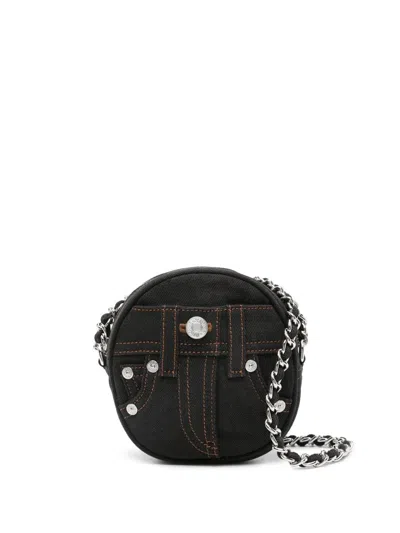 Moschino Decorative Stitching Denim Shoulder Bag In 0555 Nero
