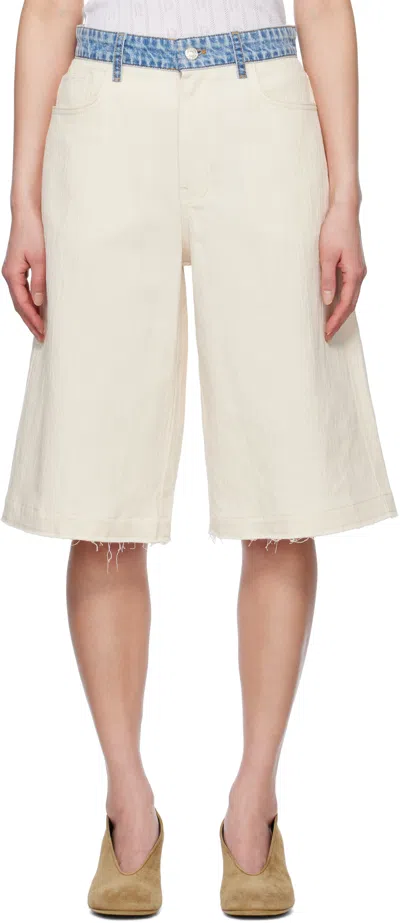 Moschino Jeans Beige & Blue Textured Cotton Hemp Shorts