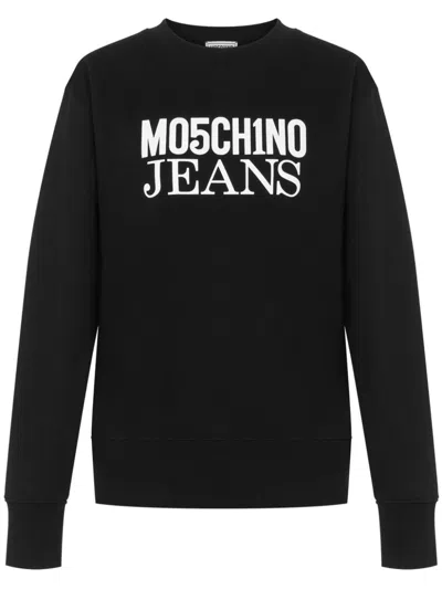 Moschino Jeans Big Logo Cotton Sweatshirt In Black