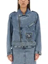 Moschino Jeans Crystal-embellished Denim Biker Jacket