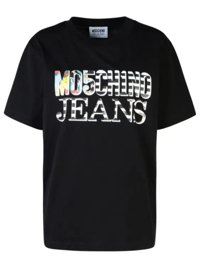 Moschino Wide Leg Cotton Trousers With Contrast Panels In Blue