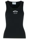 Moschino Jeans Cotton Blend Logo Tank Top In Black