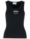 Moschino Jeans Cotton Blend Logo Tank Top In Black
