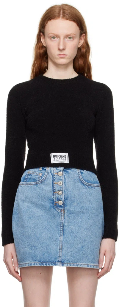 Moschino Jeans Black Crewneck Sweater In A0555 Black